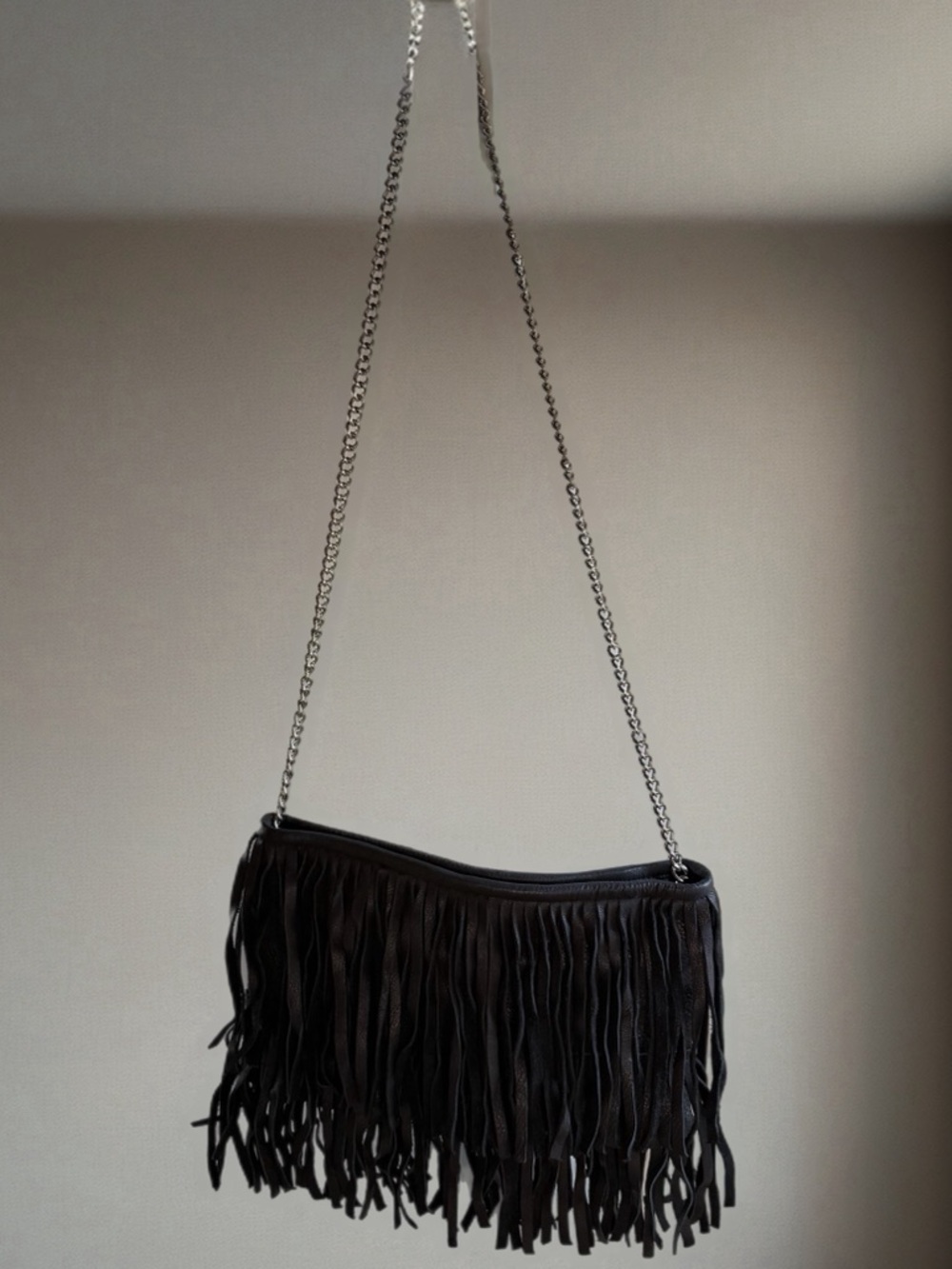 Posse Black leather  Fringe Chain Shoulder Bag - Women